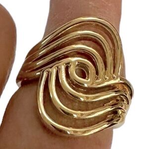 Stainless steel gold plated modern style adjustable ring